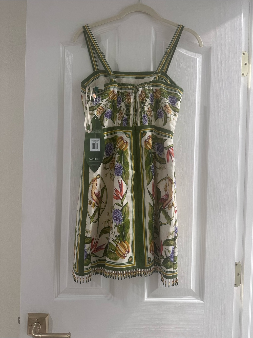 FARM Rio Cream Sundress with Green Trim and Multicolor Bird Print - Picture 1 of 4